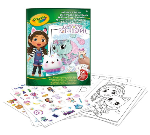  crayola 04-7025g Книга-раскраска с наклейками "gabby's dollhouse"