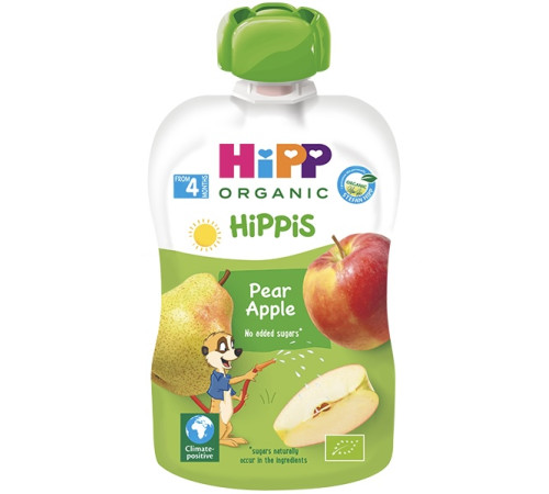  hipp 8572 Фруктовое пюре hippis Яблоко-груша (4 м+) 100 гр.