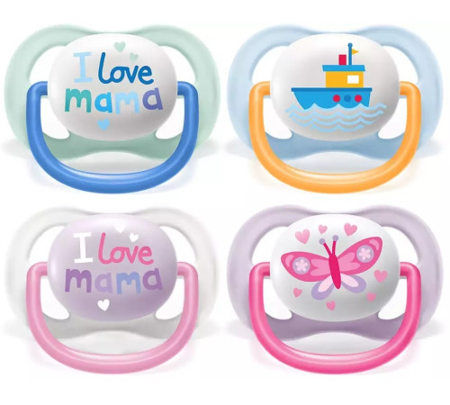  avent scf080/09 Пустышка силиконовая ultra air "i love" 2 шт. (0-6 м.) в асс.