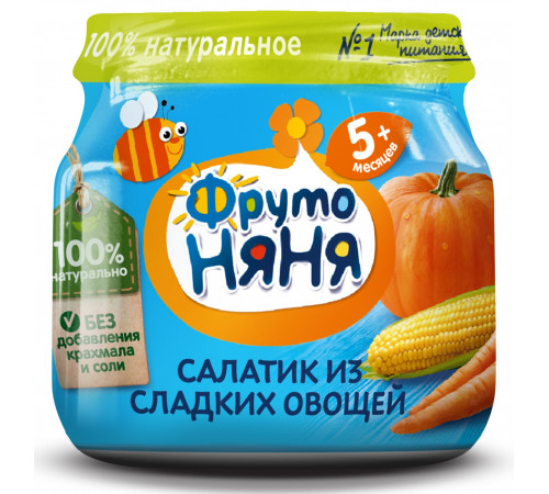 Детское питание в Молдове ФрутоНяня Пюре "Салатик из сладких овощей" 80 гр. (5 м+)