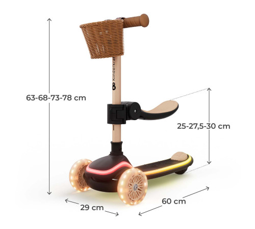 kinderkraft trotinetă 2 &icirc;n 1 raket up cu lumini led (bej)