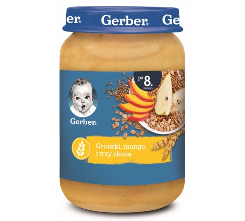 gerber Пюре 3 злака-груша-манго (8 м+) 190 гр.