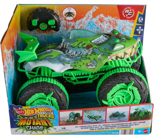  hot wheels jmm76 vehicul de teren amfibiu cu telecomandă monster trucks "great bite", 1:15