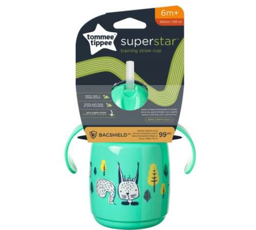 tommee tippee tt0389 cană cu pai "superstar" verde (6 luni+) 300 ml.