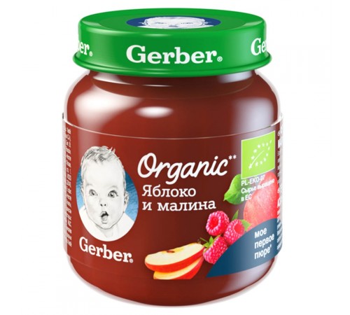 Gerber Organic Пюре яблоко-малина 125 гр. (5м +) Детское питание в Молдове gerber organic Пюре яблоко-малина 125 гр. (5м +)