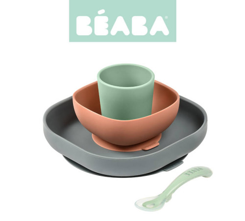 beaba 5918 set de masa din silicon (4 piese) gri/teracota