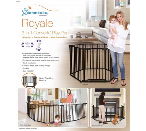 dreambaby g2003bb porțile de siguranță-tarc 3 in 1 "royale converta" (pana la 3,8 m) negru