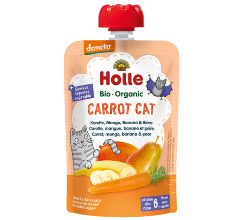 Детское питание в Молдове holle bio organic Пюре "carrot cat" морковь, манго, банан и груша (6 м.+) 100 гр.