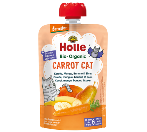 holle bio organic Пюре "carrot cat" морковь, манго, банан и груша (6 м.+) 100 гр.