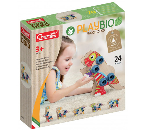 quercetti 80731 constructor din lemn play bio "dino" (24 el.)