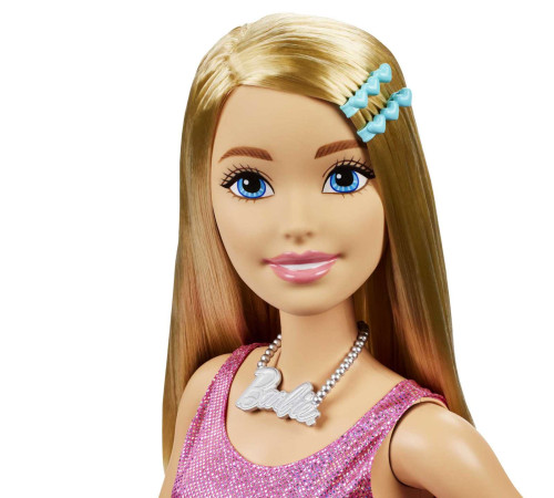 barbie hjy02 papusa barbie mare intr-o rochie roz stralucitor (71 cm.)