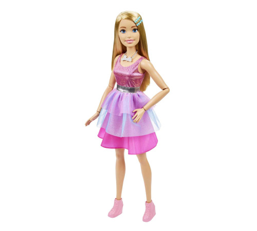 barbie hjy02 papusa barbie mare intr-o rochie roz stralucitor (71 cm.)