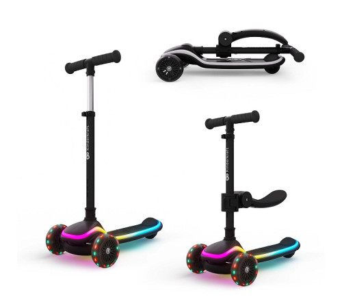 kinderkraft trotinetă 2 &icirc;n 1 raket up cu lumini led (negru)