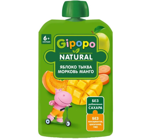 Gipopo Пюре яблоко, морковь, тыква и манго (6 м+) 90 гр.  gipopo Пюре яблоко, морковь, тыква и манго (6 м+) 90 гр.