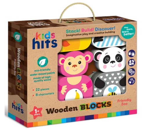  kids hits kh20/001 Деревянные кубики "Дружелюбный зоопарк"