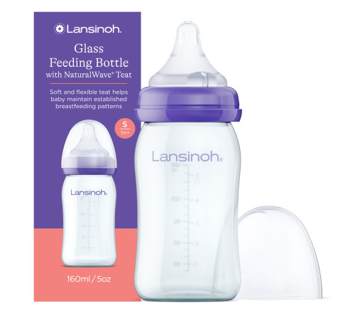  lansinoh 94831 biberon anticolici din sticlă cu tetină naturalwave (0+) 160 ml.