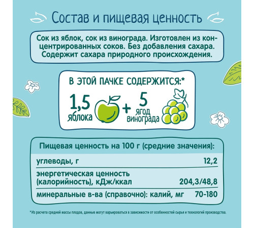 ФрутоНяня suc de mere și struguri 200 ml. (6 luni+)