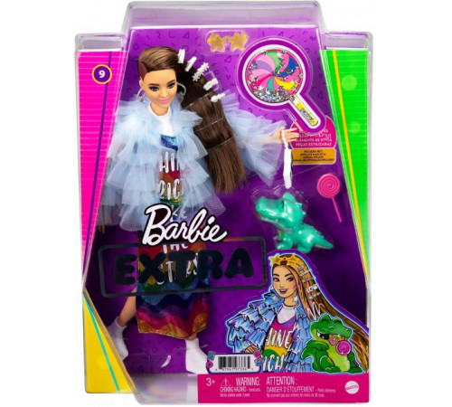 barbie gyj78papusa "extra" intr-o rochie lunga curcubeu