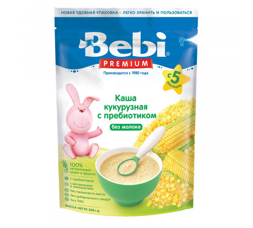 bebi premium terci de porumb fără lapte cu prebiotic (5 m+) 200 gr.