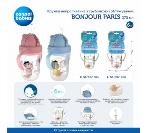 canpol 56/607 cana anti-varsare cu tub din silicon si greutate "bonjour paris" 270 ml. (6m+)