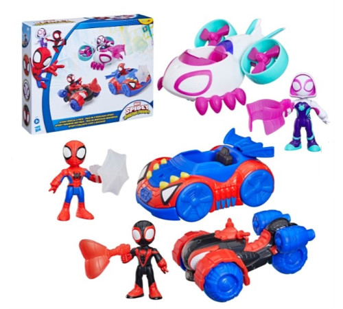 spider-man g3455 set de joacă "marvel team spidey vehicle multipack"