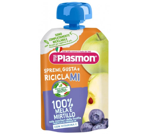  plasmon Пюре Яблоко-Черника (6 м+) 100 гр.