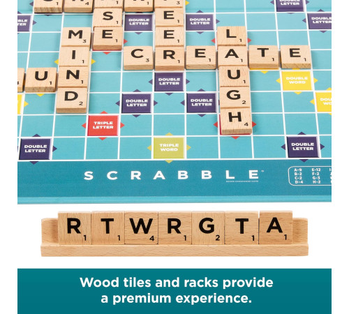 mattel jlj65 joc de societate "scrabble 2 &icirc;n 1" cu piese din lemn (ro)
