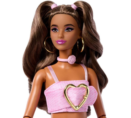 barbie jjn72 păpușa barbie "deluxe style fashion doll №12" &icirc;ntr-un top roz și blugi evazați