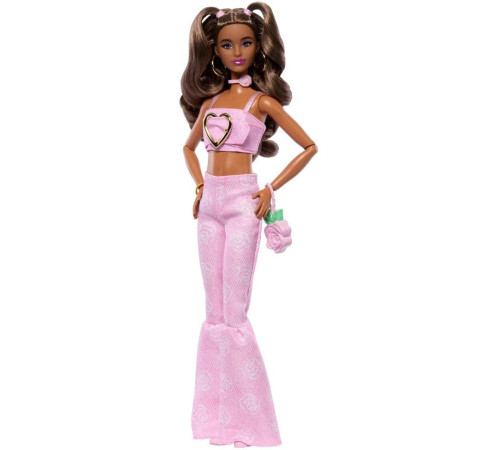 barbie jjn72 păpușa barbie "deluxe style fashion doll №12" &icirc;ntr-un top roz și blugi evazați