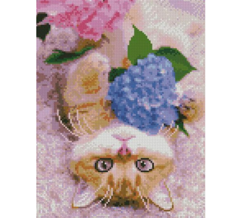  strateg leo hx441 Алмазная мозаика "Котик с цветами" (30х40 см.)