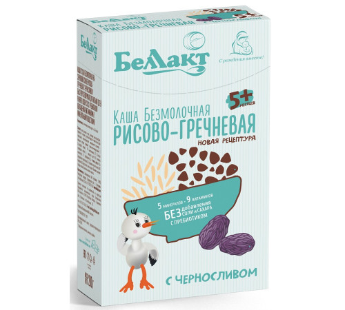  Беллакт terci de orez-hrisca fara lapte cu prune uscate si prebiotic (5 luni+) 200 gr.