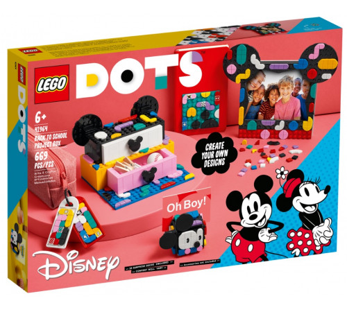 lego dots 41964 constructor "mickey mouse & minnie mouse back-to-school project box" (669 el.)