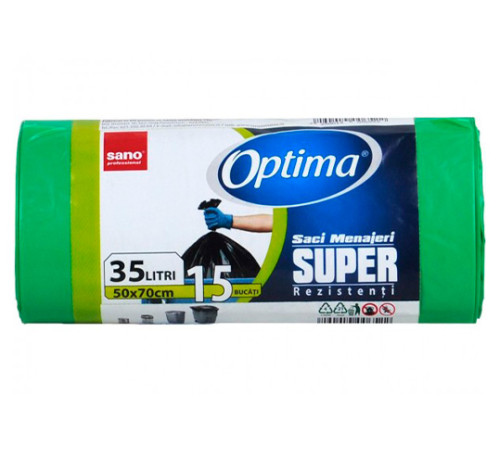Бытовая химия в Молдове Sano Пакеты для мусора Optima зеленые (35 л) 15 шт. 007024  sano Пакеты для мусора optima зеленые (35 л) 15 шт. 007024