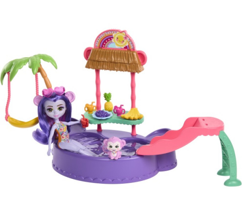  enchantimals htw73 set de joс "meggy maimuță într-o piscină tropicală"