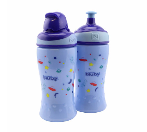 nuby nv04017blue set căni 2 buc."free flow pop-up sipper" 360 ml. (18 luni+)
