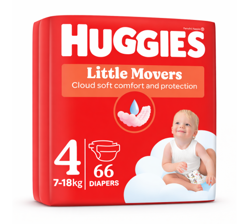  huggies little movers Подгузники 4 (7-18 кг.) 66 шт.