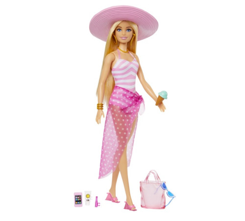 barbie hpl73 set de joc barbie "plimbare pe plajă"