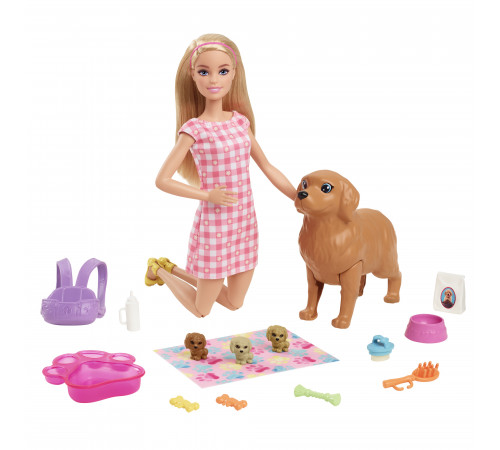 barbie hck75 set de joc barbie "cățeluși nou-născuți"