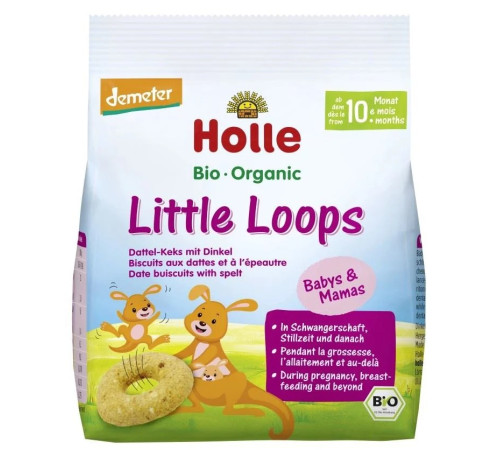  holle bio organic Детское печенье "little loops" со спельтой и финиками (10 м+) 80 гр.