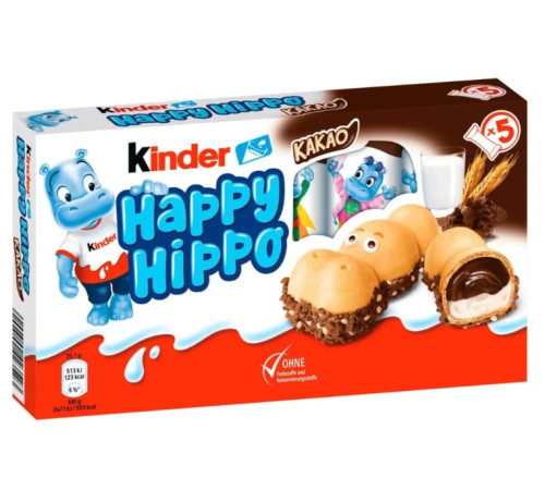  Хрустящие вафли kinder happy hippo cacao, 103.5 г (5 шт.)