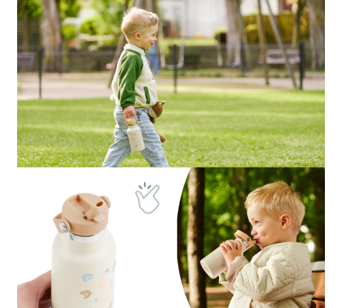babymoov a005010 sticlă de apă termică din oțel inoxidabil "little explorer ivory" (12 luni+) 350 ml. 