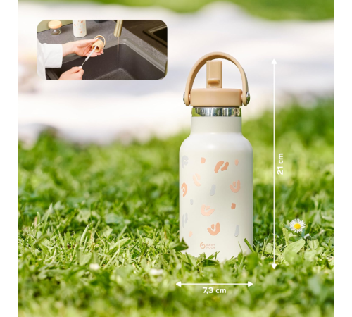 babymoov a005010 sticlă de apă termică din oțel inoxidabil "little explorer ivory" (12 luni+) 350 ml. 