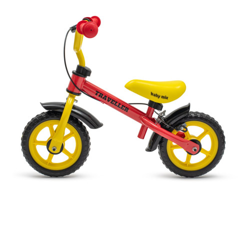 baby mix 56306 bicicletă de echilibru cu fr&acirc;nă "traveller" (galben\roșu)