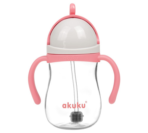  akuku-66210 a0676 Непроливаемый поильник с утяжелённой трубочкой 280 мл, (9 м+) розовый