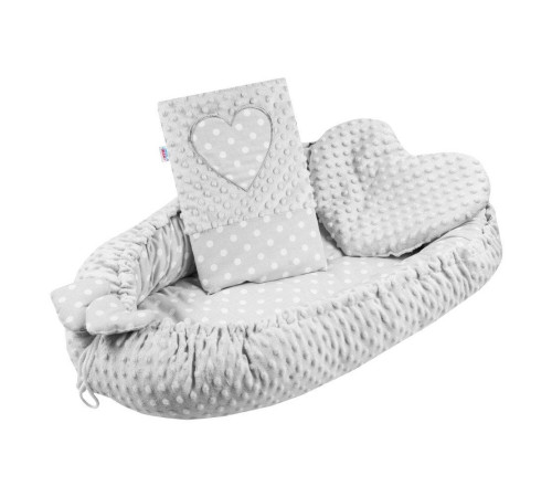 new baby 39072 Кокон с подушкой и покрывалом minky hearts grey