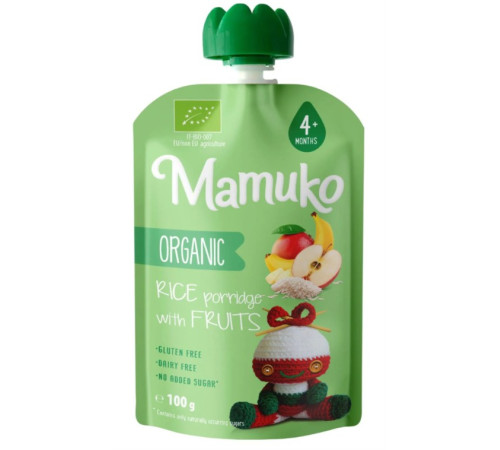  mamuko piure organic de orez si fructe (4 luni+) 100 g.