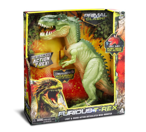 primal clash 37091lt figurină de dinozaur "furious t-rex" verde