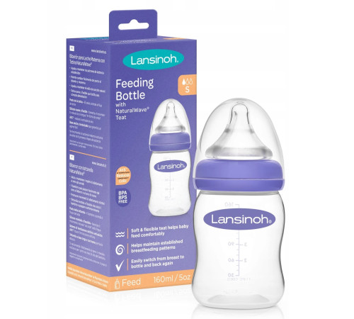  lansinoh 81663 biberon anticolici din plastic cu tetină naturalwave (0 +) 160 ml. 