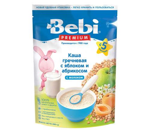 Детское питание в Молдове bebi premium Каша молочная гречневая с яблоком и абрикосом (5 м+) 200 гр.