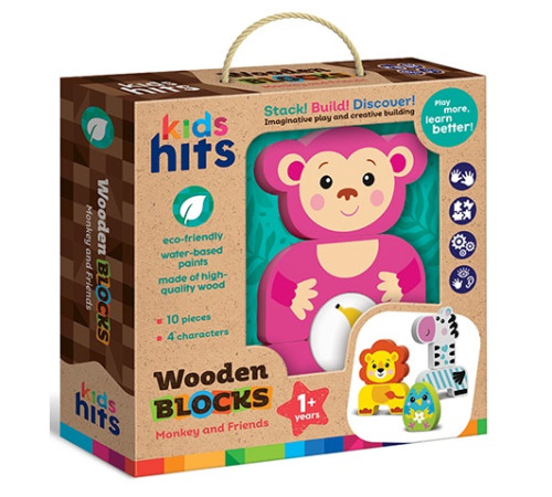 Jucării pentru Copii - Magazin Online de Jucării ieftine in Chisinau Baby-Boom in Moldova kids hits kh20/005 blocuri de lemn "maimuța și prietenii"